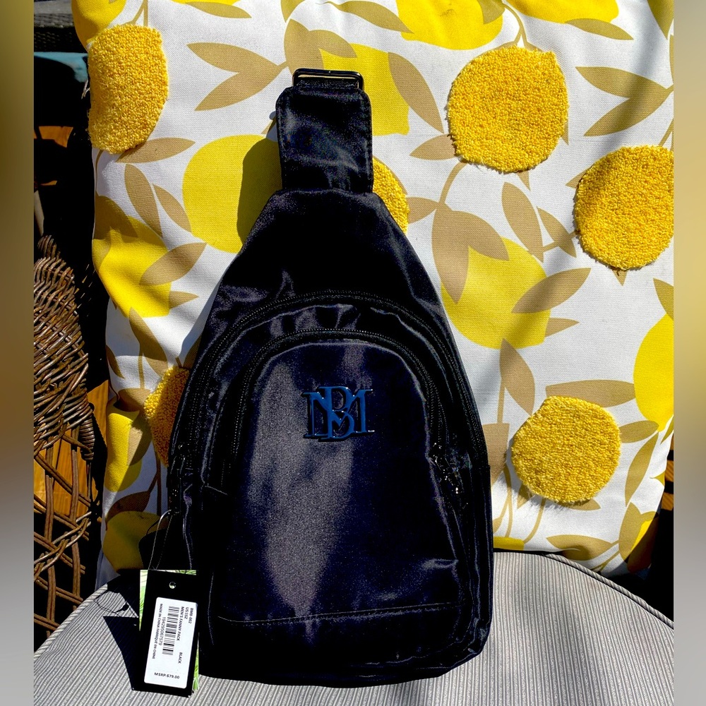 NWT. Black Bagley Mischka. Unisex sling bag.